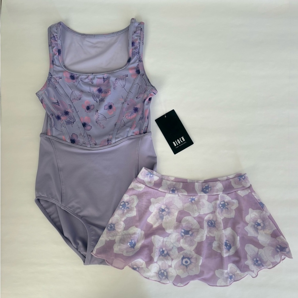 Floral Purple Leotard and Skirt Set